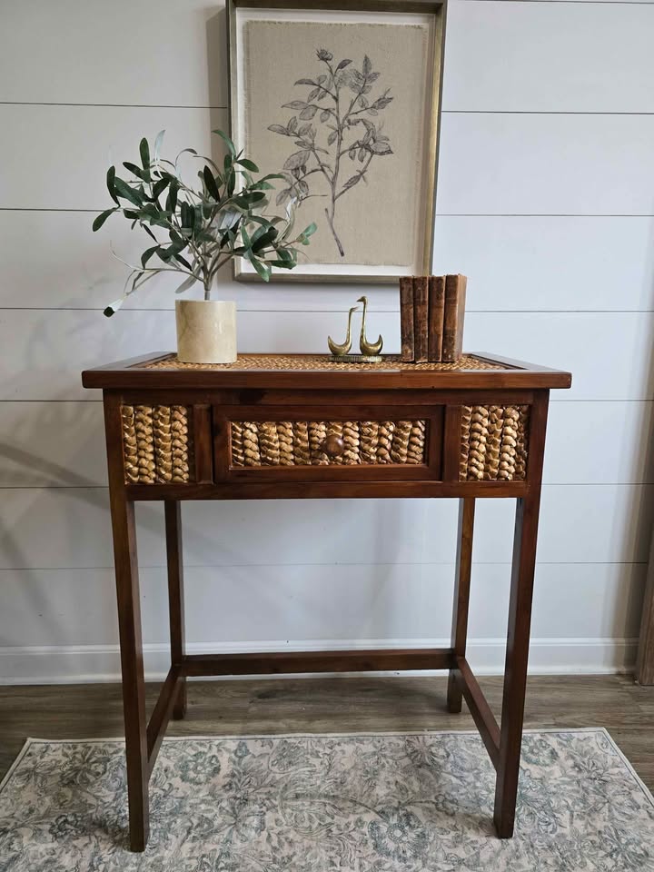 Solid Wood Woven Accent desk/ table