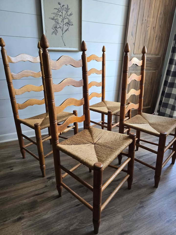 Vintage French Country Ladder Back Chairs – Set of 4