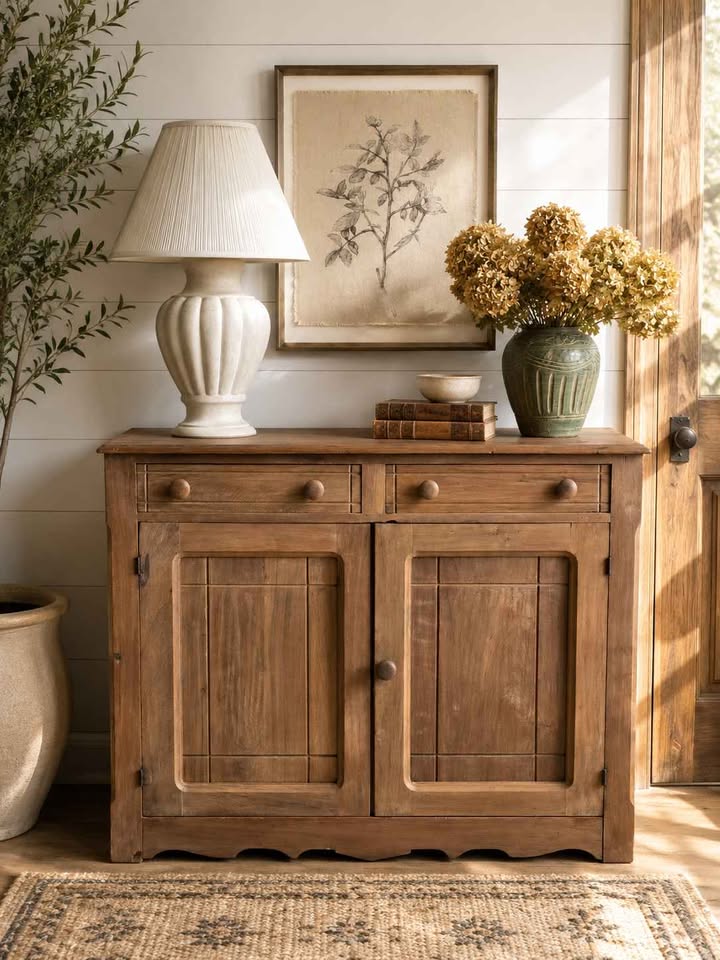 Primitive Farmhouse Sideboard | Solid Wood Antique Cabinet