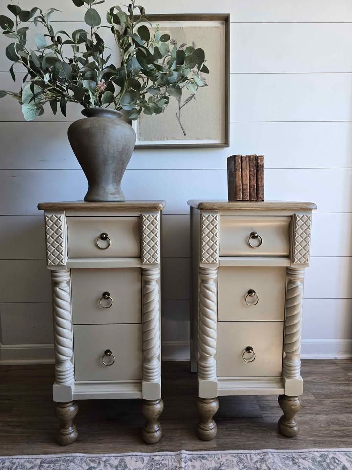 Custom French Country Solid Wood Nightstands (Pair)