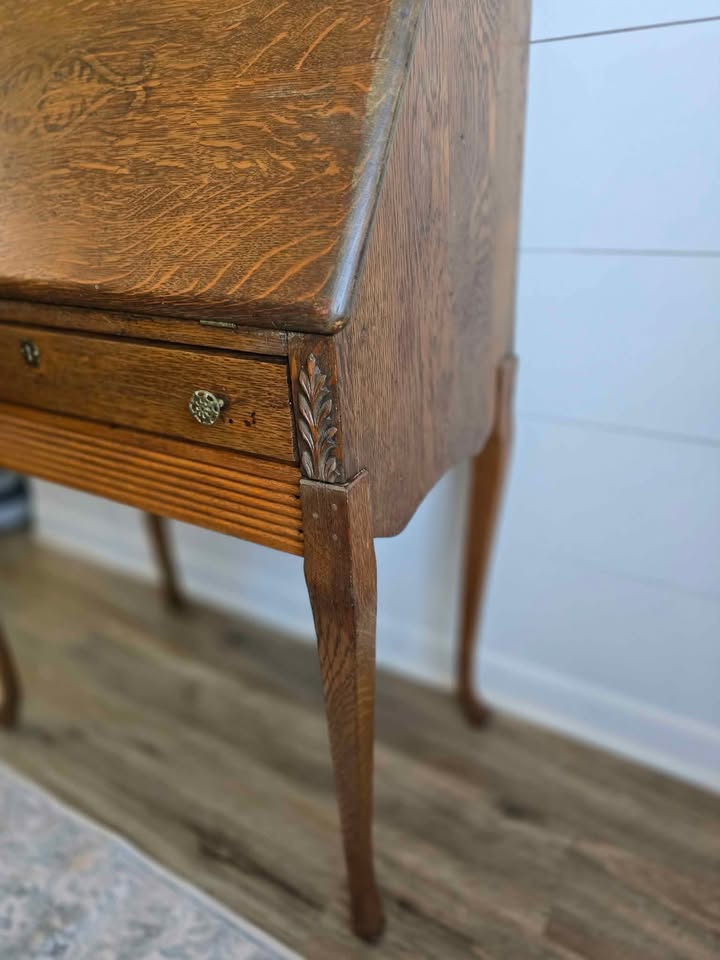 Vintage Oak Drop-Front Secretary Desk